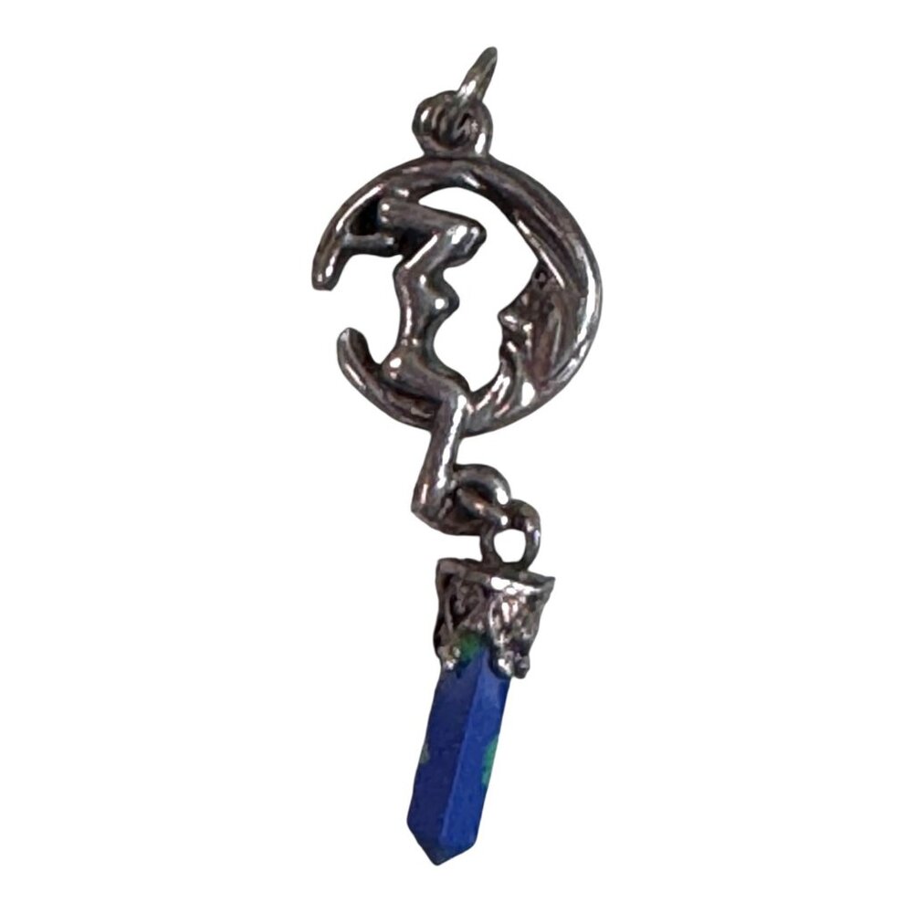 Crescent Moon Crystal Point Pendant Pinup Woman Riding Moon Silhouette Celestial